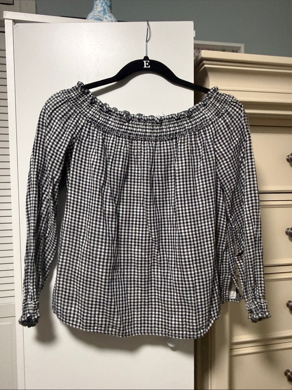 rag & bone Black and White Gingham Off-Shoulder Blouse
